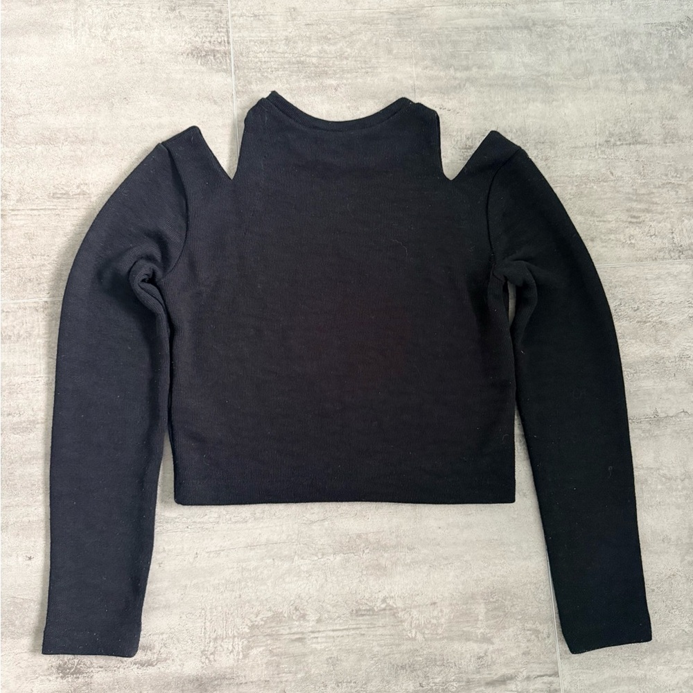 ZARA WOMAN Midriff Crop Top Small Long Sleeve Cold Shoulder Black Casual Size S - Picture 7 of 11